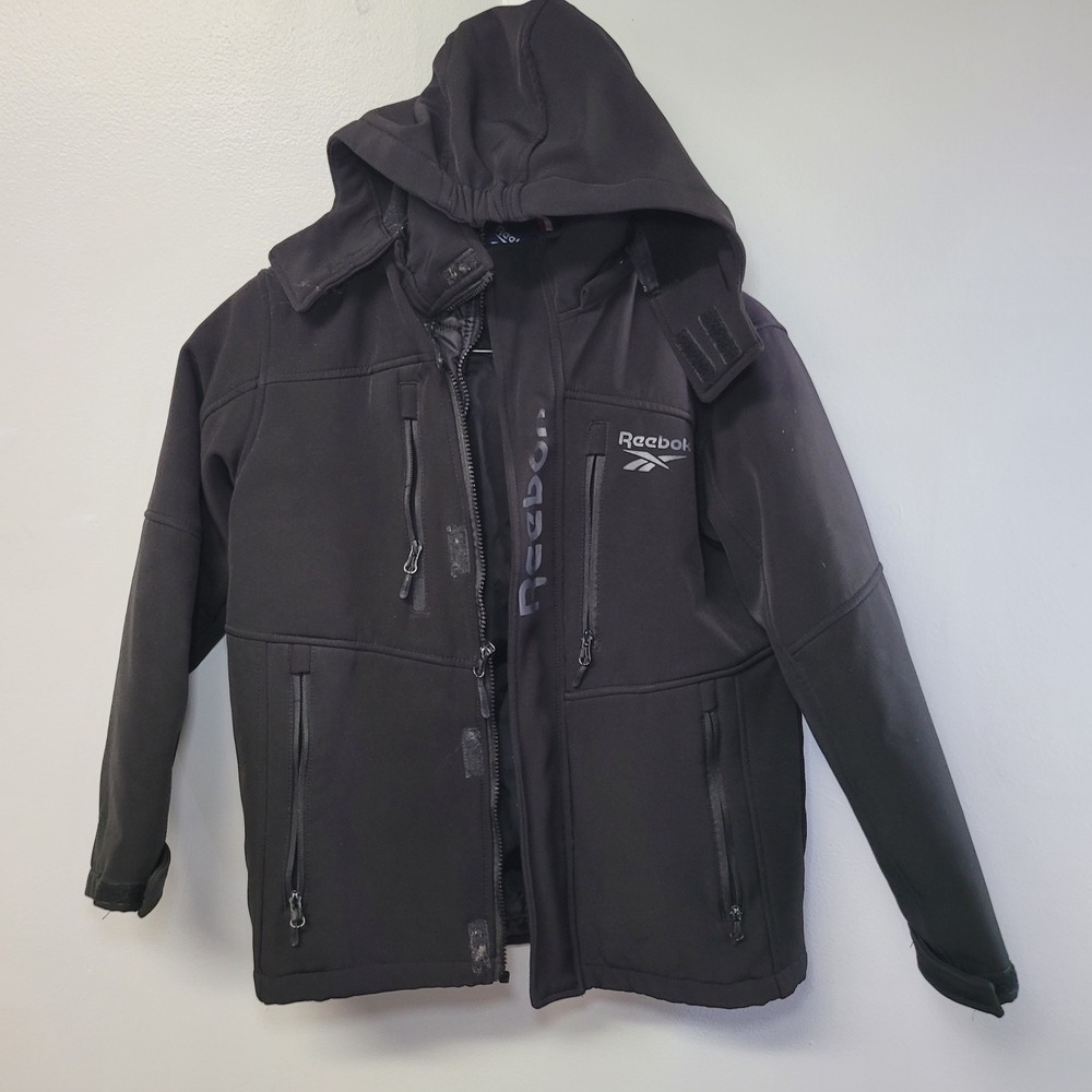 Reebok Mens Softshell Hooded Jacket Black‎ Full Zip Coat Medium